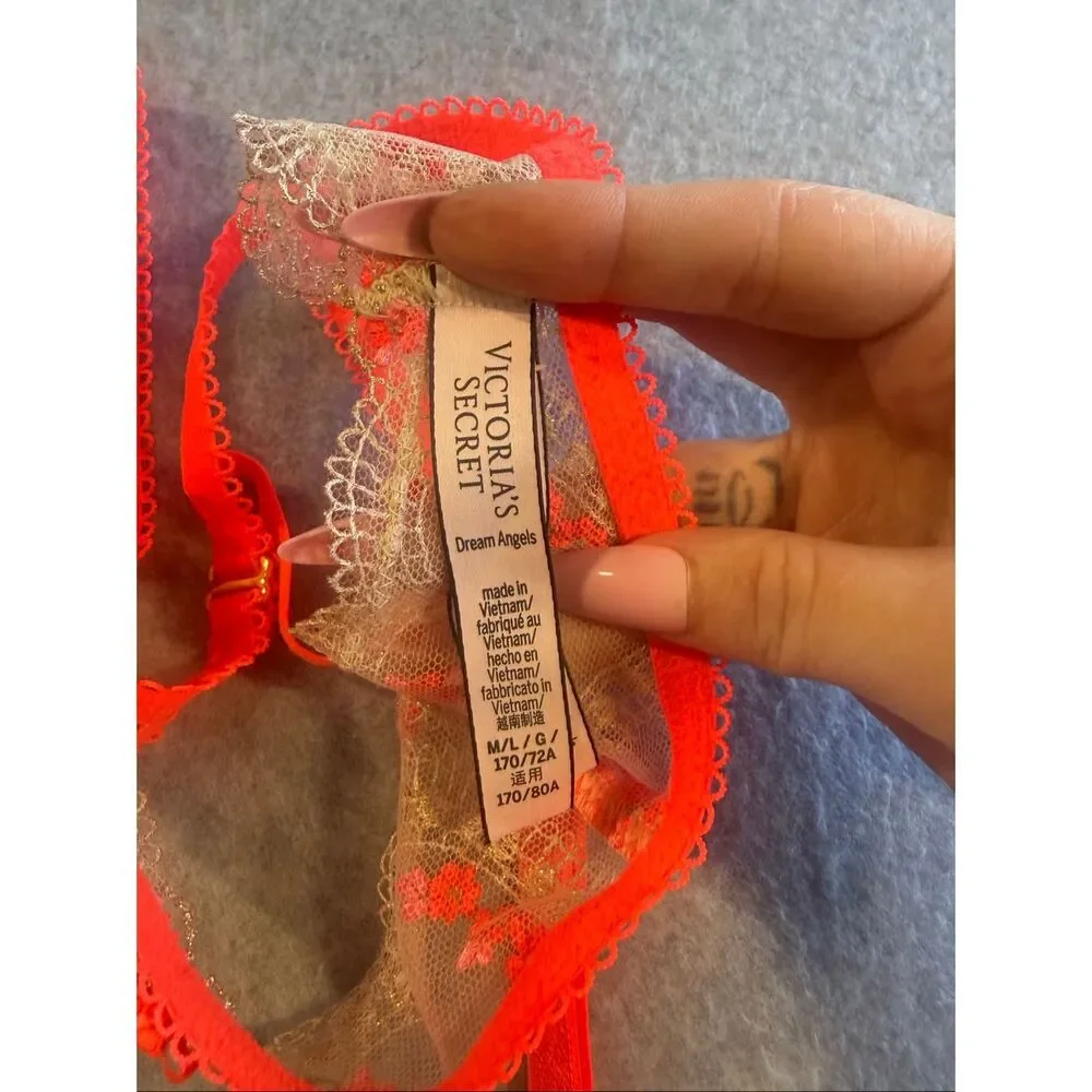 Victoria secret hot pink gold rose garter M/L